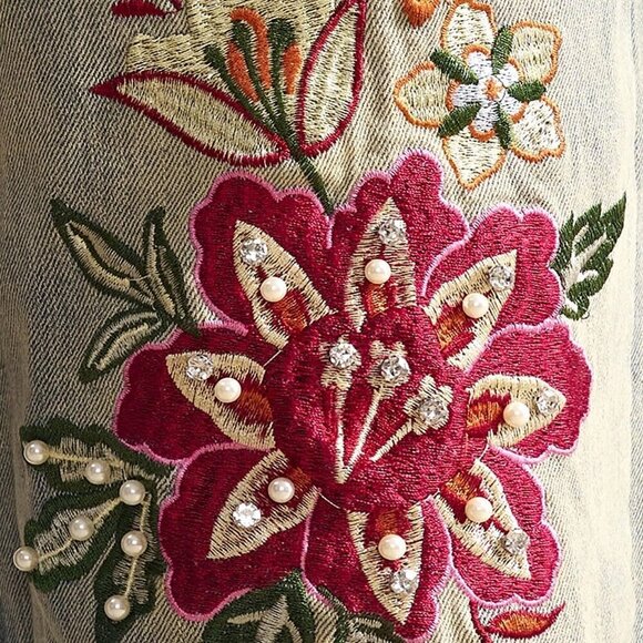 Casual Women's Boho Woven Embroidered Beaded detailed Jeans - Picture 8 of 8